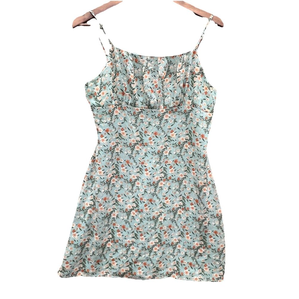 Green Floral Babydoll Slip Dress size Large C+D+M Feminine Mini Sundress